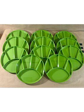 Set of 11- Vintage/MCM Elco Divided Fondue/Sushi Plates, 9" Dia., Green